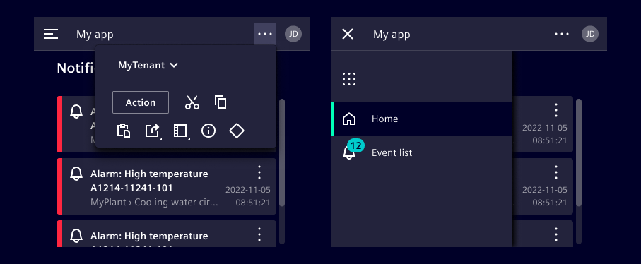 Menu icons small screens