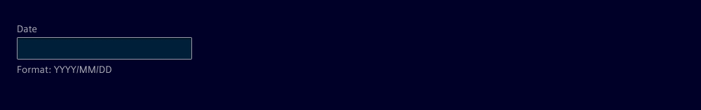 UI example showing a field label Date with the helper text saying Format: YYYY/MM/DD.