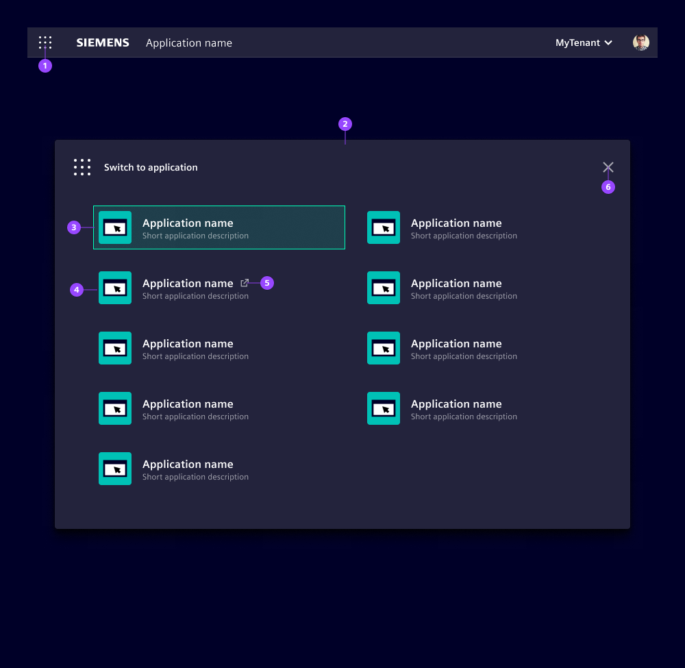 Application switch and modal