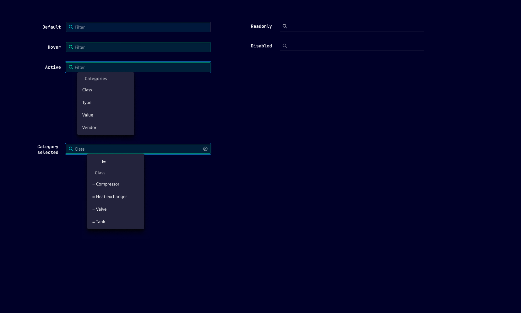 Category filter states