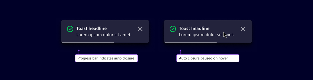 Toast messages with auto closure
