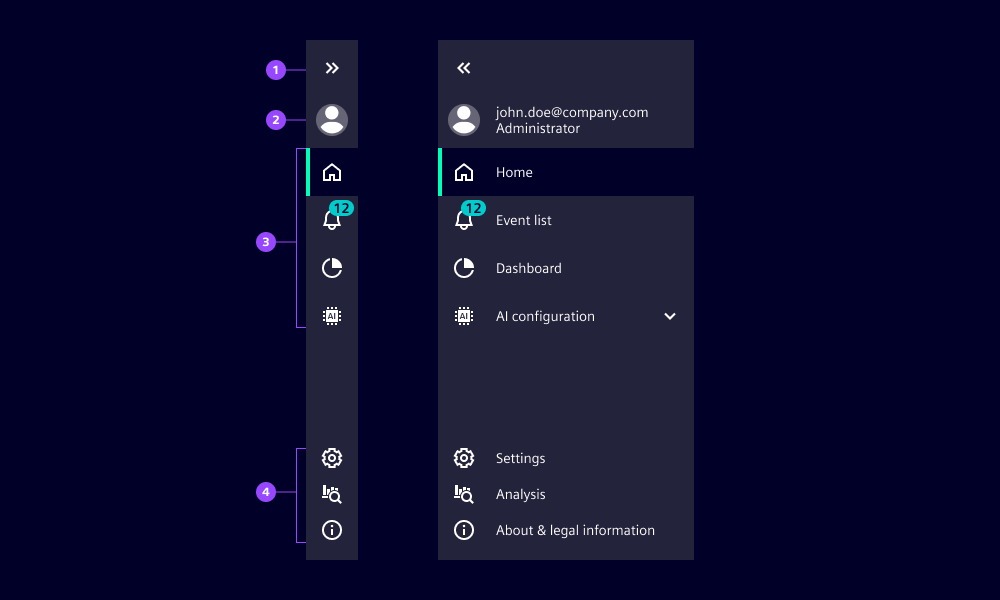 Navigation menu collapsed and expanded
