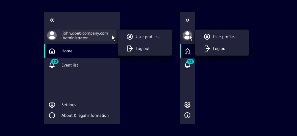 Avatar dropdown menu