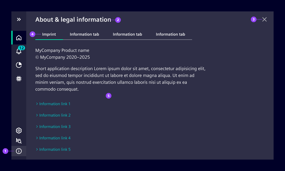 About and legal overlay